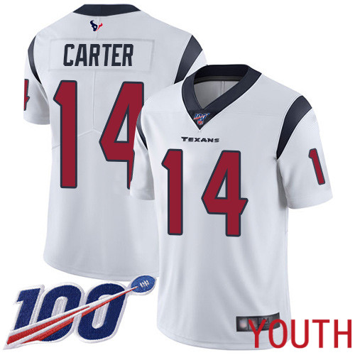 Houston Texans Limited White Youth DeAndre Carter Road Jersey NFL Football #14 100th Season Vapor Untouchable